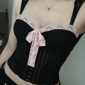 Débardeur décontracté sans manches pour femme, doux, respirant, en maille texturée, avec nœud en dentelle, coupe ajustée - Product Image 4