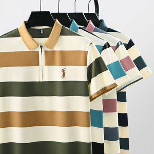 Camisa de poliéster a rayas con bordado para hombre, sin planchar, informal, para papás jóvenes y de mediana edad, ideal para el verano. - Product Image 3