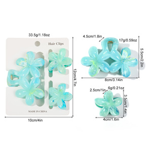 Women's <b>Sweet</b> Double <b>Flower</b> Gradient Plastic Hair Claw Clips Set Elegant Feminine Environmental Friendly Wedding Hair - Product Image 3