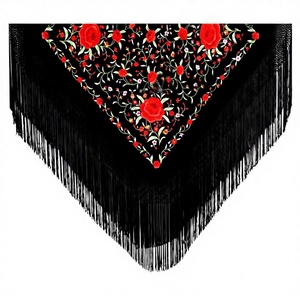 45 pollici <span class=keywords><strong>Nero</strong></span> multi Manton de Manila 100% ricamo a mano di <span class=keywords><strong>seta</strong></span> pura spagnolo di flamenco scialli - Product Image 4