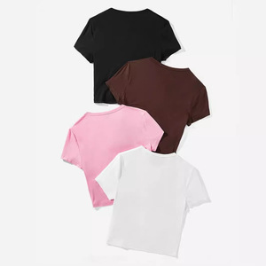 تي شيرت صيفي جديد 2026 بأكمام قصيرة وقصة ضيقة، تصميم أوروبي أمريكي عصري، ياقة مثيرة، قماش محبوك مريح وقابل للتنفس - Product Image 2