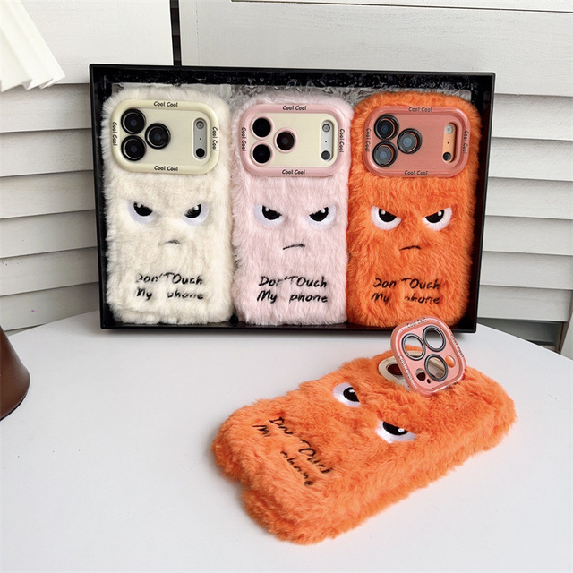 Funny Don't Touch My Phone Meme Expression Furry Plush TPU Lens Protection Phone Case for 17 Pro Max