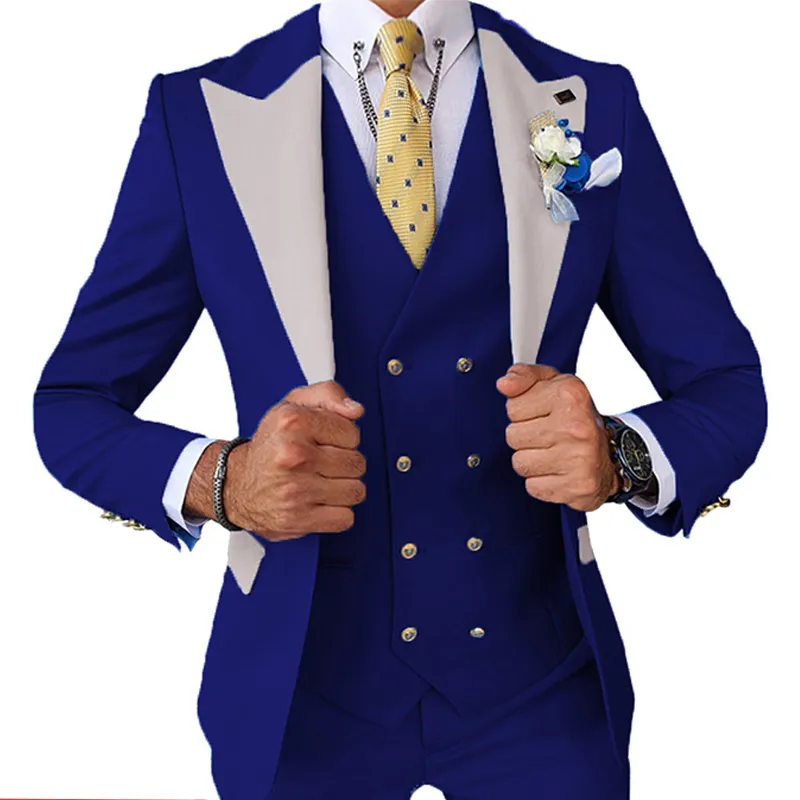 Fabrika toptan yeni tasarım adam damat düğün smokin Slim Fit Blazer yelek pantolon 3 parça erkekler Suits