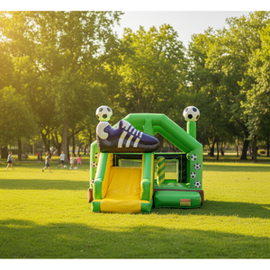 Combo Gonfiabile Avventura Campo da Calcio con Rete da Porta e Scivolo per Feste di Bambini al Chiuso e Divertimento a Tema Sportivo - Product Image 1