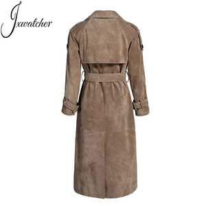 Wholesale Stylish Soft Belted Luxury Long Windbreaker Genuine Suede Sheepskin Trench <strong>Coat</strong> Women Over <strong>Knee</strong> <strong>Length</strong> Leather <strong>Coat</strong> - Product Image 2