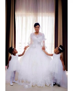 Morili trắng tùy chỉnh appliqued đính cườm ren sưng húp bóng phi Gown áo cưới giá rẻ - Product Image 2