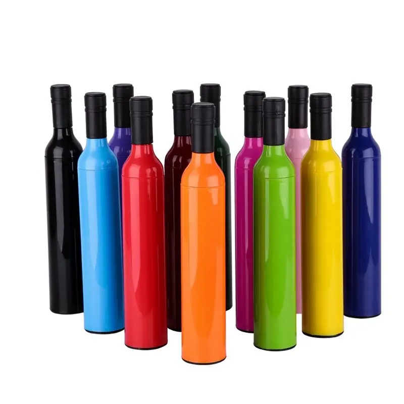 Impresión personalizada publicidad negocio regalo promoción viaje lluvioso soleado 3 paraguas plegable logotipo botella de vino plegable paraguas