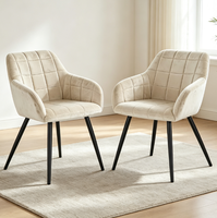 Chaise de salle à manger en velours nordique avec accoudoirs, mobilier de maison, chaise d'appoint rembourrée, pieds en métal noir, chaise d'appoint pour salon