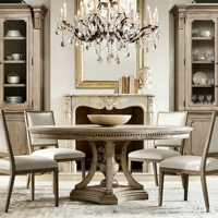 Ensemble de table à manger ronde en chêne massif de style campagnard français vintage, table et chaises rondes rétro américaines pour la maison