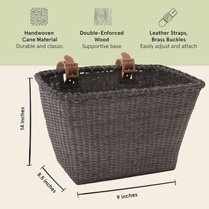 Panier rectangulaire en cuir véritable écologique et cannage tressé avec sangles et boucles en laiton pour vélos - Product Image 6