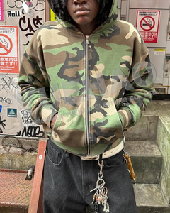 Custom Brand 600 GSM Baggy Double Zipper Stitch Sublimation Dtg Print Oversized Boxy Fit Embroidered Camouflage <strong>Camo</strong> <strong>Hoodies</strong> <strong>Men</strong> - Product Image 2