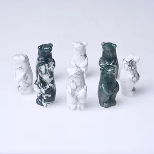 Crystal jade white pine agate bear home decoration fine carving crafts