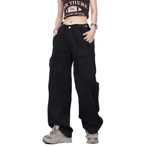 Jeans <span class=keywords><strong>cargo</strong></span> taille haute personnalisés pour <span class=keywords><strong>femme</strong></span>, style streetwear, multi-poches, coupe ample et décontractée, jambe large - Product Image 5