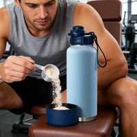 Bouteille d'eau sport moderne en acier inoxydable pour le camping, isolation sous vide à double paroi, capacité 32 oz, compartiment de rangement inférieur 8 oz