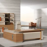 Table de bureau exécutive en forme de L en bois durable et moderne avec éclairage LED, installation facile, design luxueux