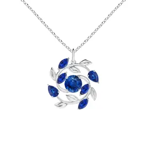 Custom Pendant Necklace High Quality Gemstone Jewelry Blue Cz Quartz Spiral Vine And Leaf Necklace 925 Sterling Silver