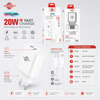 Kit Pengisi Daya Cepat PD 20W Port Tunggal yang Dapat Disesuaikan dengan Kabel USB-C + C atau USB-C + USB-PD untuk Ponsel, Laptop & Komputer