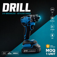 Perceuse sans fil 21V sans balais, couple maximal, vitesse variable, marche avant/arrière, poignée ergonomique, lumière LED, usage domestique, UN38.3