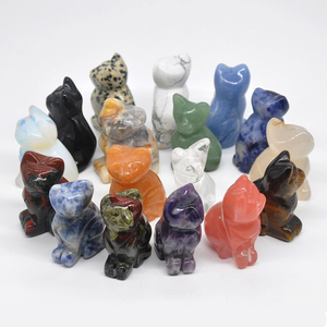 Wholesale Natural Gemstone Carving <strong>Cat</strong> Statue Reiki Animals <strong>Figurines</strong> for Healing Crystal Stones Beads Decoration - Product Image 1