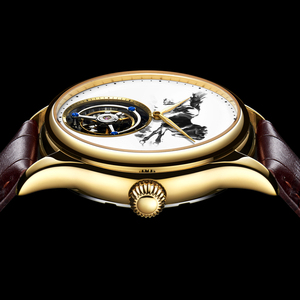 Montres mécaniques tourbillon pour hommes, design peinture à l'encre du cheval du zodiaque chinois, cristal saphir de luxe, acier 316L, étanches - Product Image 3