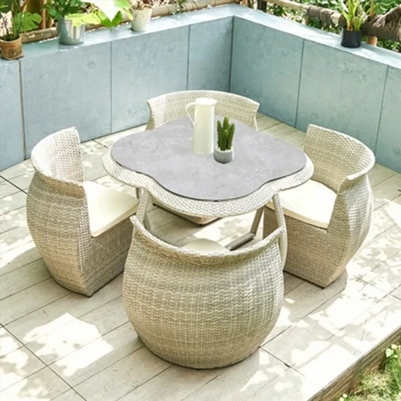 Farbe und Rückenlehne können platzsparende Rattan möbel im Freien Esstisch und Stuhl im Freien angepasst werden
