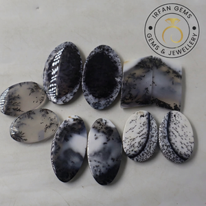 Magnifique paire d'opales dendritiques naturelles de haute qualité, prix de gros, pierres semi-précieuses en vrac d'Inde, cabochon IRFAN Gems - Product Image 3