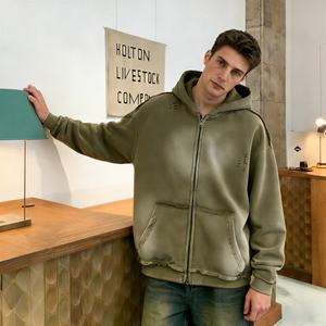 Proveedor de Sudaderas con Capucha de Felpa 100% Algodón, Estilo Vintage, Lavadas, con Cierre, de Alta Calidad, Precio Bajo, Talla Grande, para Hombre, OEM/ODM - Product Image 1