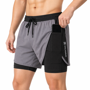 Dual <b>Layer</b> Phone Pocket Athletic Men's Shorts Quick Dry Running Gym Training Sports Shorts - Product Image 1