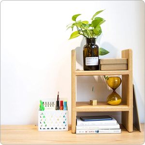 Wooden desktop bookshelf, storage rack, office <b>desk</b> organizer, dormitory <b>study</b> <b>desk</b>, multi-tiered shelf, layered storage rack - Product Image 2