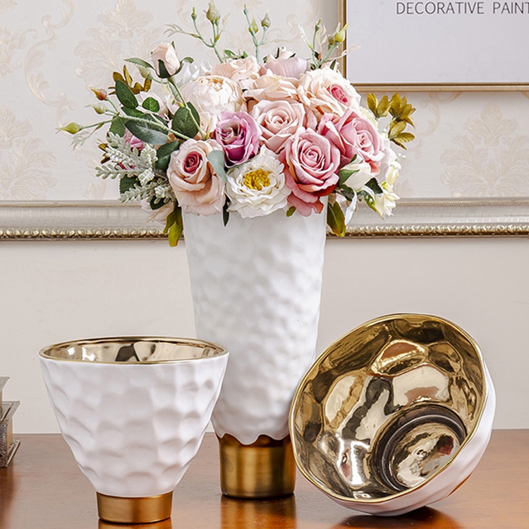 Modern creative household flower ware decorative crafts white three piece ceramic vase