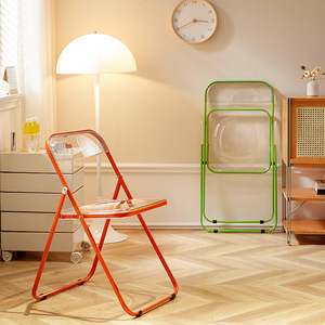 Sedia da Pranzo Pieghevole Minimalista in Acrilico Trasparente per Ristoranti, Sgabello Casual per Foto e Trucco - Product Image 4
