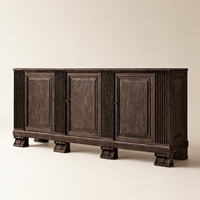 Buffet d'appoint en bois massif cannelé de luxe en chêne noir à 3 portes pour salle à manger d'hôtel et rangement domestique