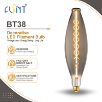 Ampoule LED à filament en verre fumé BT38 7W E26 350LM 2200K, faible MOQ, lampe Edison personnalisée, vente directe d'usine pour café, bar, hôtel