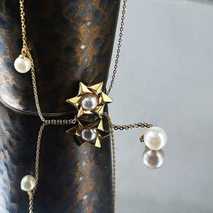 Desain Asli 18K Emas Disepuh Kuningan Perhiasan Warna Emas Link Rantai Kincir Angin Mutiara Liontin untuk Pesta Wanita Kalung P223365 - Product Image 4