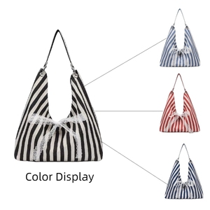 Striped <b>Canvas</b> <b>Tote</b> Shoulder <b>Bag</b> for Female Summer Limited Edition 40x45cm Portable and Soft Pack World - Product Image 2