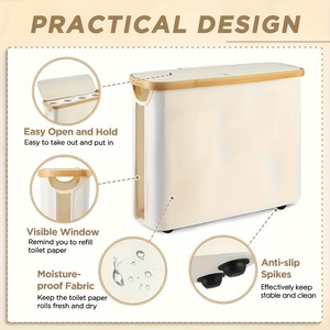 Panier de rangement pour rouleaux de papier toilette avec couvercle en bambou, rectangulaire, pliable, recouvert de tissu, pour papier toilette et articles divers - Product Image 4