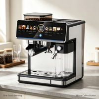 Cafetera Espresso Todo en Uno, 20 Bares, Molinillo Integrado, Preparación Silenciosa, Cold Brew, Pantalla Táctil, Fabricación OEM