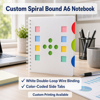 Carnet de notes A6 personnalisé avec reliure spirale double boucle, couverture découpée avec fenêtre, onglets d'indexation colorés – Cadeau promotionnel pour le bureau et l'école