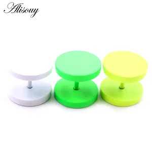 Alisouy 2 Pieces 3-14mm Baking Paint Stainless Steel Unisex Men Women Barbell Round Ear Stud Earring Tragus Piercing Jewelry