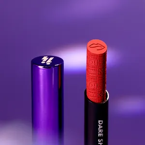 New Process Design Slim Lipstick Trendy Microscopic Carvings Lip Makeup Purple Violet Tube Matte Lipstick