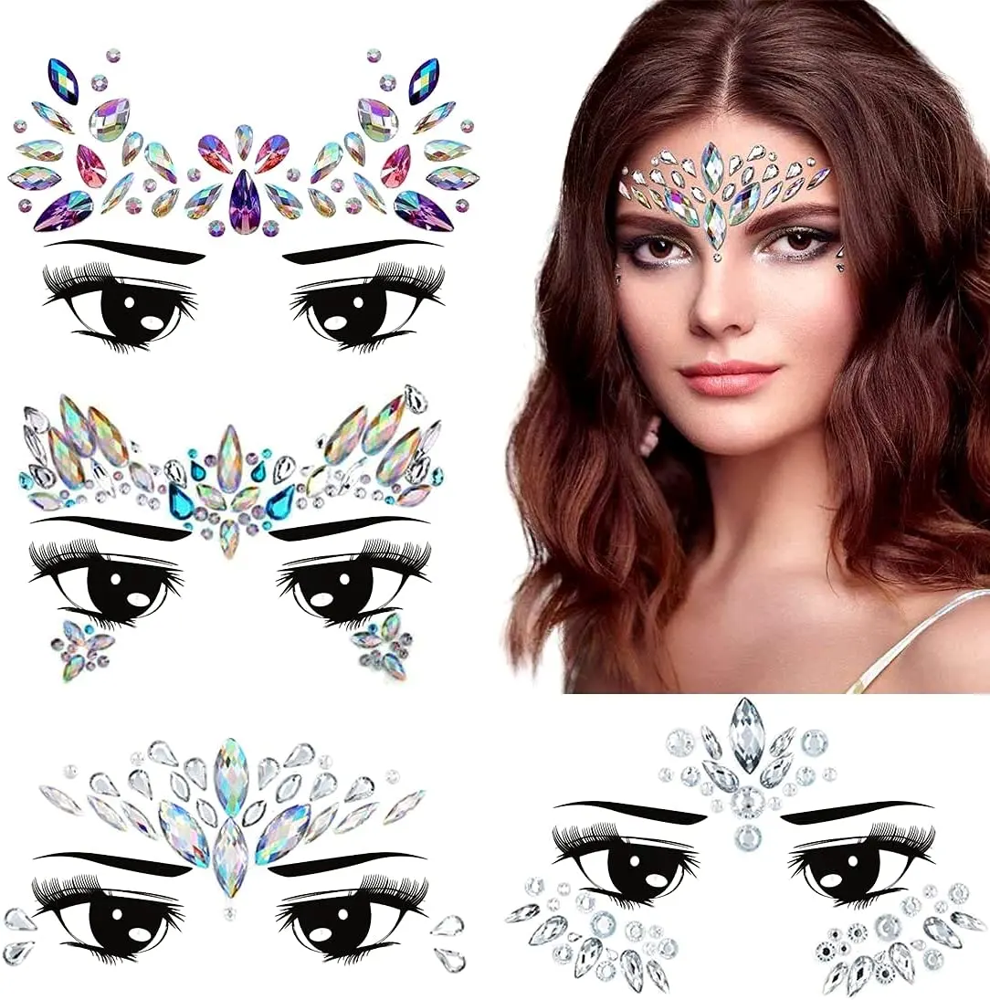 Mermaid face jewels sticker waterproof mermaid face painting rhinestone body tattoo gem crystal glitter stickers