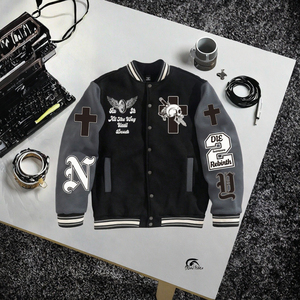 High Quality Men's Black Lettermen <b>Vintage</b> Casual Autumn Custom Embroidery DTF Logo Patches Baseball <b>Varsity</b> <b>Jacket</b> Heated - Product Image 3