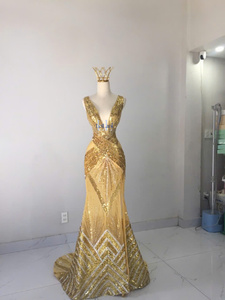 Vestido de noche de seda sin mangas estilo sirena con pedrería de alta gama, vestido formal de lujo para mujer - Product Image 2