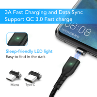 Chargeur magnétique 3 en 1 en Nylon tressé, 1M/2M, Micro USB-C 3A, charge rapide, câble de données pour téléphone, 3,3 pieds/6,6 pieds