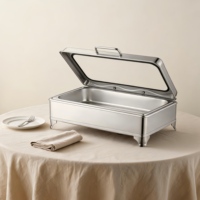Rechteckiger Chafing Dish aus Edelstahl, Glasdeckel Buffet-Speisenwärmer für Hotel, Restaurant, Bankett-Catering-Services DDP Schnellversand