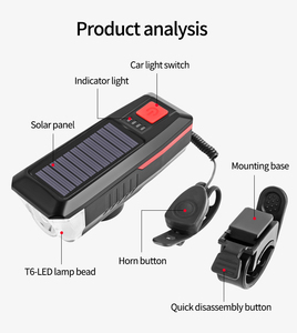 Phụ Kiện Xe Đạp Đèn Trước Xe Đạp Chạy Bằng Năng Lượng Mặt Trời Có Còi Sạc USB Đèn <span class=keywords><strong>Led</strong></span> Xe Đạp Leo Núi Đạp Xe Đêm T6 - Product Image 6