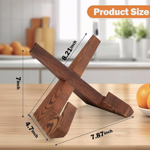 Wooden Recipe Holder Storage Base Multi Layer Phone <b>Tablet</b> <b>Stand</b> Kitchen Desktop Menu Rack Pine Material Geometry Design - Product Image 2