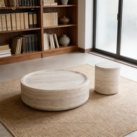 Juego de Mesa de Centro de Lujo, Decoración para el Hogar, Diseño Moderno Nórdico, Mesa de Centro de Fibra de Vidrio Color Mármol Travertino para la Sala de Estar