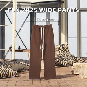 FLN 2025 hommes jambe large Baggy pantalons de survêtement haute qualité poids moyen Vintage taille moyenne plat avant peigné tissu séchage rapide - Product Image 2