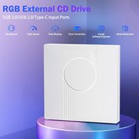 Unidad de CD/DVD Externa USB 3.0 Tipo-C RGB, Grabadora Portátil Ultradelgada, Unidad Óptica RW para Computadora Portátil, PC de Escritorio, Mac, Windows